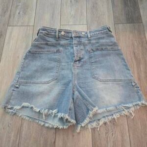 OH jeans O Asian fashion oversized wide leg raw hem stretch denim shorts large